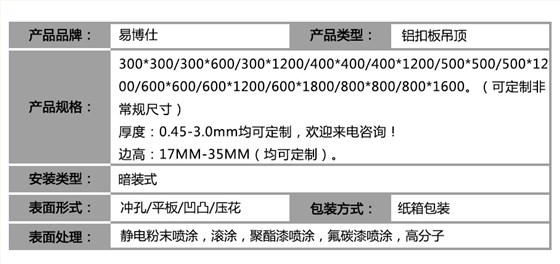 铝合金方板天花产品参数