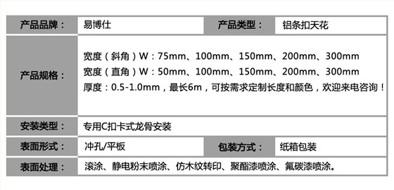 C型铝条板_参数表