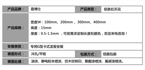 G型铝条板_参数表